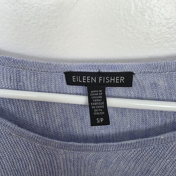 Eileen Fisher Light Blue 100% Linen Coastal Asymmetrical 3/4 Sleeve Top Size S - Picture 2 of 5